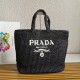 Riproduzione Fedele Prada Large Crochet Tote Bag Raffia-effect Yarn Nero imitazioni