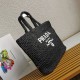 Riproduzione Fedele Prada Large Crochet Tote Bag Raffia-effect Yarn Nero imitazioni