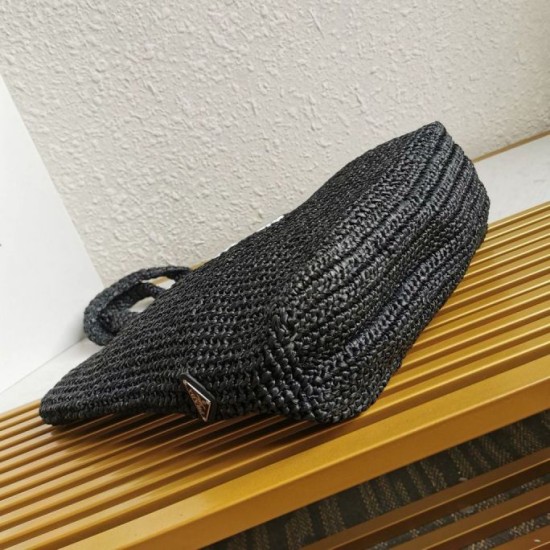 Riproduzione Fedele Prada Large Crochet Tote Bag Raffia-effect Yarn Nero imitazioni
