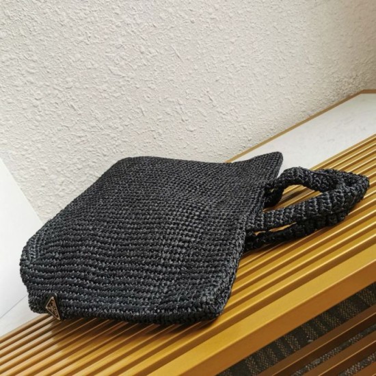 Riproduzione Fedele Prada Large Crochet Tote Bag Raffia-effect Yarn Nero imitazioni