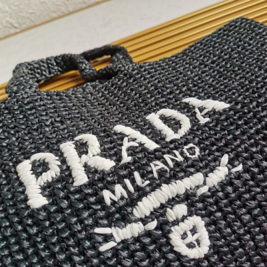 Riproduzione Fedele Prada Large Crochet Tote Bag Raffia-effect Yarn Nero imitazioni