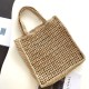 Riproduzione Fedele Prada Small Tote Bag Raffia Intrecciata Beige imitazioni