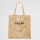 Riproduzione Fedele Prada Small Tote Bag Raffia Intrecciata Beige imitazioni