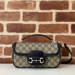 Riproduzione Fedele Dettagli perfetti Gucci 815206 Horsebit 1955 Replica Perfetta piccola morbida con manico superiore Nero imitazioni