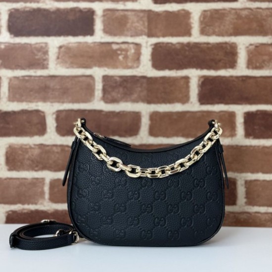 Replica Imitazione Gucci 815409 GG Emblem borsa a tracolla piccola mezzaluna Nero Riproduzione Fedele Imitazione Gucci 815409 GG Emblem borsa a tracolla piccola mezzaluna Nero imitazioni