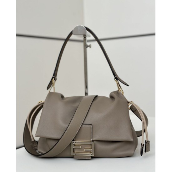 Replica Borsa baguette media Fendi Mamma Nappa grigio Riproduzione Fedele Borsa baguette media Fendi Mamma Nappa grigio imitazioni