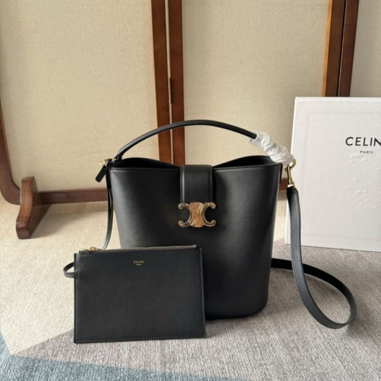 Replica Borsa a secchiello piccola/media Celine Louise Nero Pelle di vitello liscia Riproduzione Fedele replica a secchiello piccola/media Celine Louise Nero Pelle di vitello liscia imitazioni