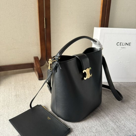 Replica Borsa a secchiello piccola/media Celine Louise Nero Pelle di vitello liscia Riproduzione Fedele replica a secchiello piccola/media Celine Louise Nero Pelle di vitello liscia imitazioni