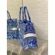 Riproduzione Fedele Dior Book Tote Bag Media Ricamo Toile de Jouy Reverse Blu imitazioni