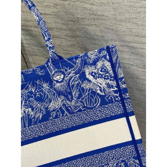 Riproduzione Fedele Dior Book Tote Bag Media Ricamo Toile de Jouy Reverse Blu imitazioni