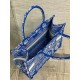 Riproduzione Fedele Dior Book Tote Bag Media Ricamo Toile de Jouy Reverse Blu imitazioni