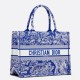 Riproduzione Fedele Dior Book Tote Bag Media Ricamo Toile de Jouy Reverse Blu imitazioni