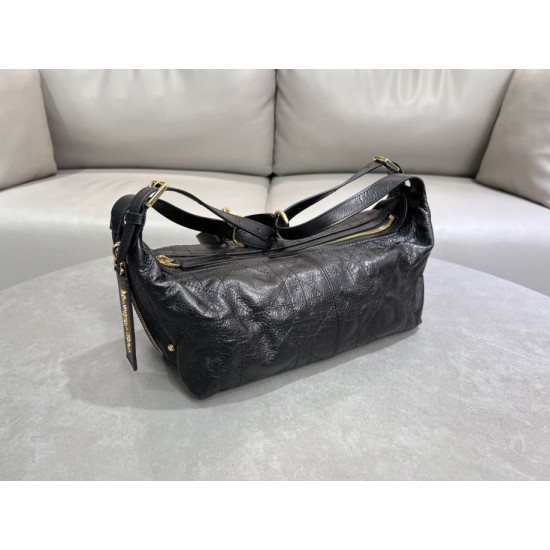 Riproduzione Fedele Borse Imitazioni Macrocannage piatta piccola/media D-Journey Dior nera stropicciata imitazioni