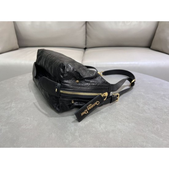 Riproduzione Fedele Borse Imitazioni Macrocannage piatta piccola/media D-Journey Dior nera stropicciata imitazioni