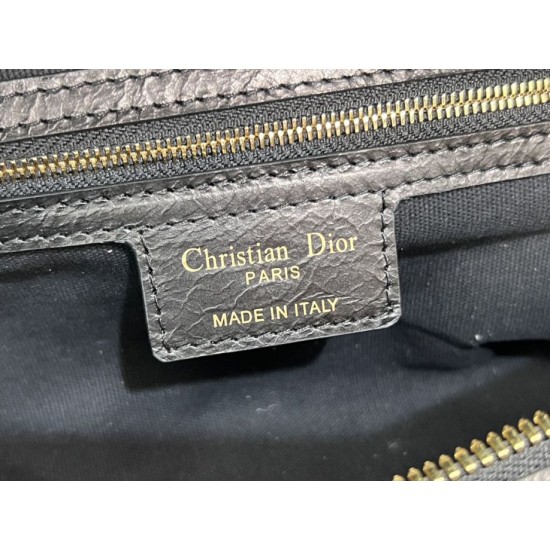 Riproduzione Fedele Borse Imitazioni Macrocannage piatta piccola/media D-Journey Dior nera stropicciata imitazioni