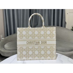 Dior Medium/Large Book Tote Bag Ricamo rattan oversize Bianco/Oro