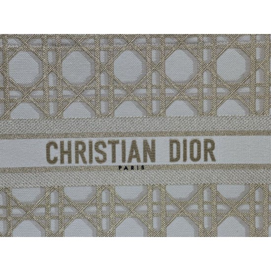 Replica Dior Medium/Large Book Tote Bag Ricamo rattan oversize Bianco/Oro Riproduzione Fedele Dior Medium/Large Book Tote Bag Ricamo rattan oversize Bianco/Oro imitazioni