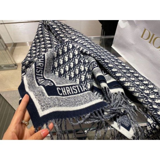 Replica falso Dior Oblique Coperta Lana e Angora Blu Navy Riproduzione Fedele falso Dior Oblique Coperta Lana e Angora Blu Navy imitazioni