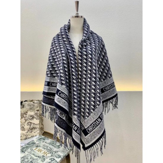 Replica falso Dior Oblique Coperta Lana e Angora Blu Navy Riproduzione Fedele falso Dior Oblique Coperta Lana e Angora Blu Navy imitazioni
