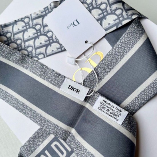 Riproduzione Fedele Dior Oblique Mitzah Sciarpa Twill di Seta Grigio imitazioni