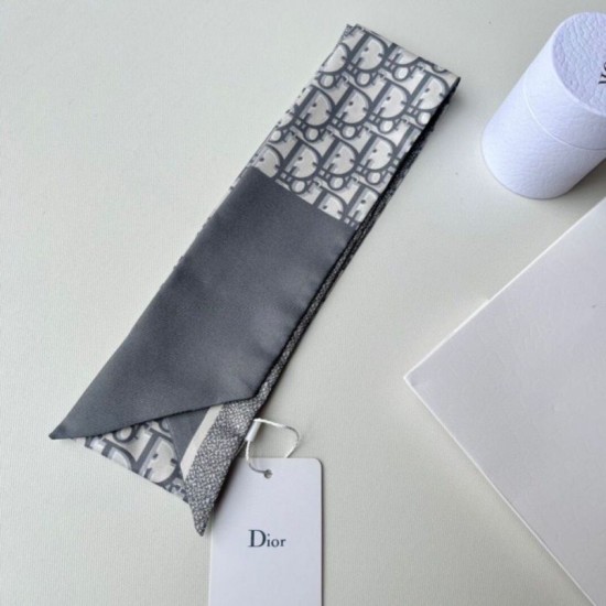 Riproduzione Fedele Dior Oblique Mitzah Sciarpa Twill di Seta Grigio imitazioni