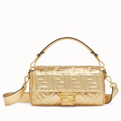 Riproduzione Fedele Borsa media Baguette Fendi con motivo FF Oro imitazioni