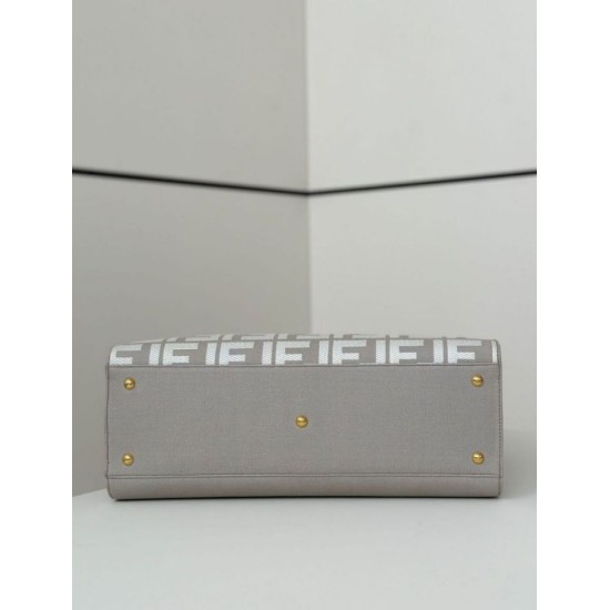 Replica Fendi Peekaboo-Tote Bag FF Grigio Riproduzione Fedele Fendi Peekaboo-Tote Bag FF Grigio imitazioni
