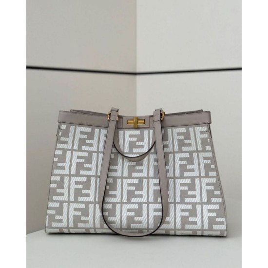 Replica Fendi Peekaboo-Tote Bag FF Grigio Riproduzione Fedele Fendi Peekaboo-Tote Bag FF Grigio imitazioni