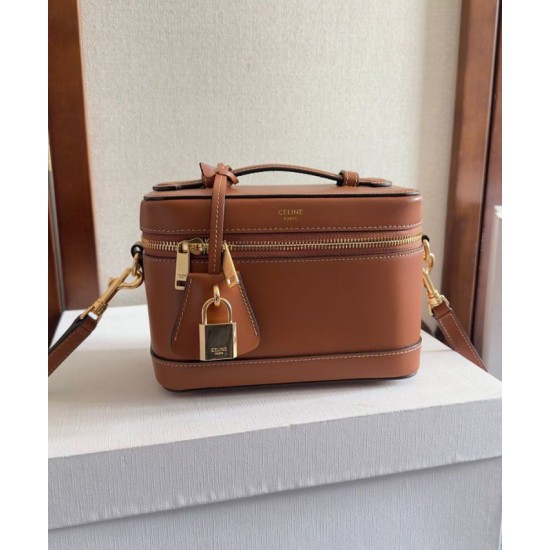 Replica Celine Vanity Bag Pelle di vitello naturale Caffè Riproduzione Fedele Celine Vanity Bag Pelle di vitello naturale Caffè imitazioni