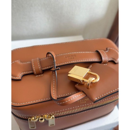 Replica Celine Vanity Bag Pelle di vitello naturale Caffè Riproduzione Fedele Celine Vanity Bag Pelle di vitello naturale Caffè imitazioni