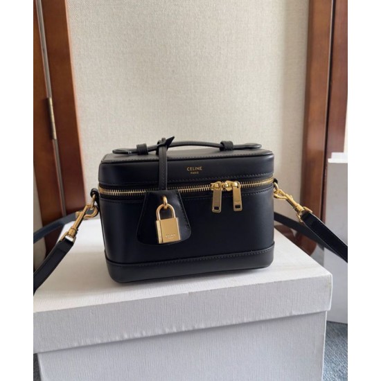 Riproduzione Fedele Celine Borse Replica da toeletta Pelle di vitello naturale nera imitazioni