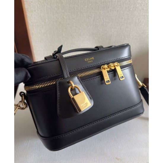 Riproduzione Fedele Celine Borse Replica da toeletta Pelle di vitello naturale nera imitazioni