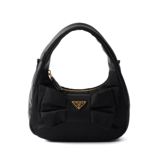 Riproduzione Fedele Mini-bag in nylon/nappa Prada Re-Nylon con fiocco 1BC241 Nero imitazioni