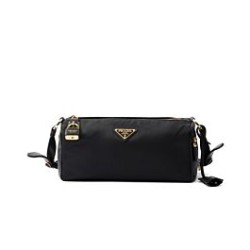 Riproduzione Fedele Imitazione Borse Replica a tracolla media Prada in Re-Nylon Con lucchetto 1BC233 Nero imitazioni