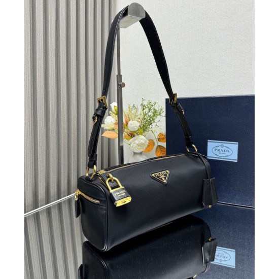 Riproduzione Fedele Imitazione Borse Replica a tracolla media Prada in Re-Nylon Con lucchetto 1BC233 Nero imitazioni