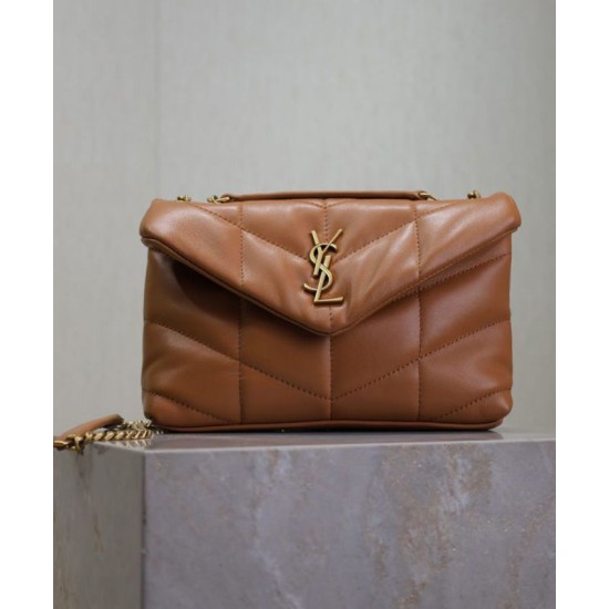 Replica Borsa imbottita Toy YSL Saint Laurent in pelle di agnello Caffè Riproduzione Fedele Borsa imbottita Toy YSL Saint Laurent in pelle di agnello Caffè imitazioni
