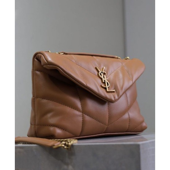 Replica Borsa imbottita Toy YSL Saint Laurent in pelle di agnello Caffè Riproduzione Fedele Borsa imbottita Toy YSL Saint Laurent in pelle di agnello Caffè imitazioni