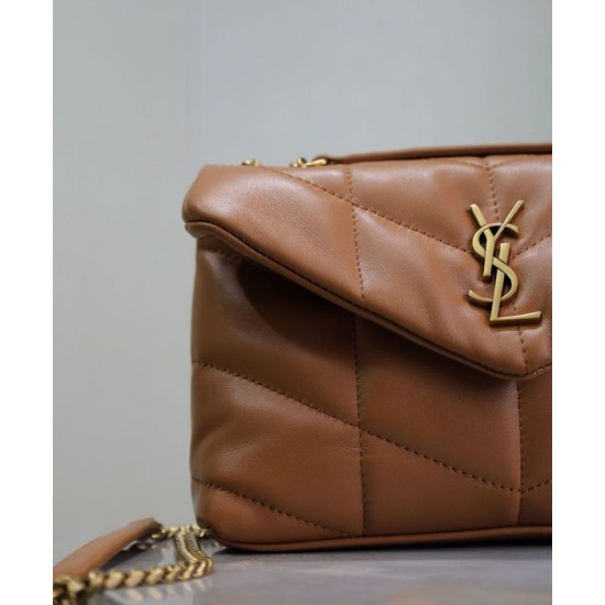 Replica Borsa imbottita Toy YSL Saint Laurent in pelle di agnello Caffè Riproduzione Fedele Borsa imbottita Toy YSL Saint Laurent in pelle di agnello Caffè imitazioni