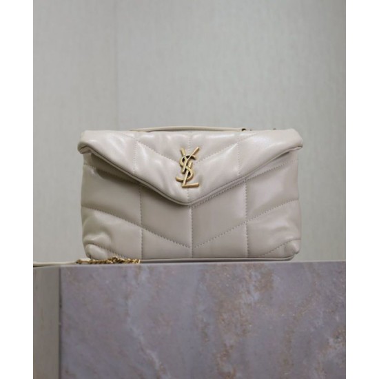 Riproduzione Fedele Bora Pari replica imbottita Toy YSL Saint Laurent in pelle di agnello Crema imitazioni