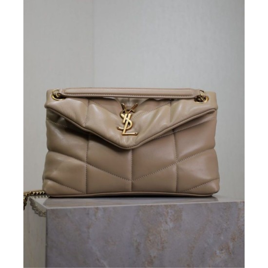 Replica Dettagli perfetti Borsa piccola YSL Saint Laurent Puffer in nappa albicocca Riproduzione Fedele Dettagli perfetti Borsa piccola YSL Saint Laurent Puffer in nappa albicocca imitazioni