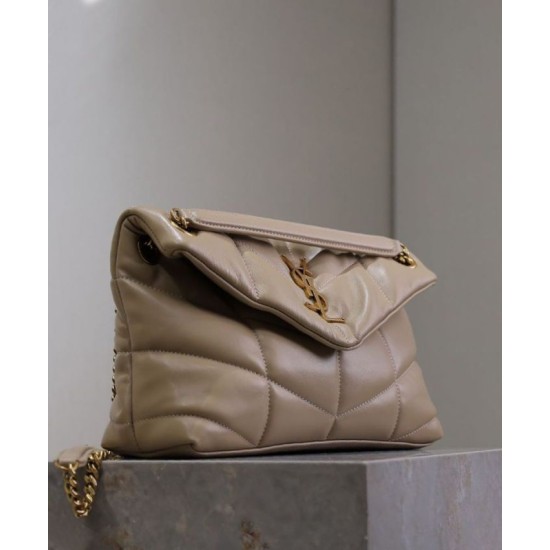 Replica Dettagli perfetti Borsa piccola YSL Saint Laurent Puffer in nappa albicocca Riproduzione Fedele Dettagli perfetti Borsa piccola YSL Saint Laurent Puffer in nappa albicocca imitazioni