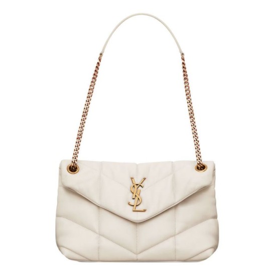 Replica Borsa piccola YSL Saint Laurent Puffer in nappa color crema Riproduzione Fedele Borsa piccola YSL Saint Laurent Puffer in nappa color crema imitazioni