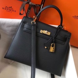 Riproduzione Fedele Hermes Kelly Borse Firmate Replica Sellier 25 cm Epsom Nero imitazioni