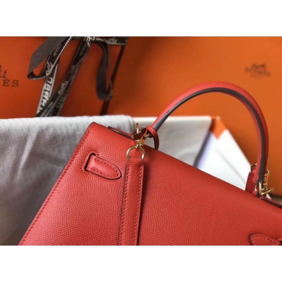 Riproduzione Fedele Borsa Sellier Hermes Kelly 25 cm Piment Epsom imitazioni