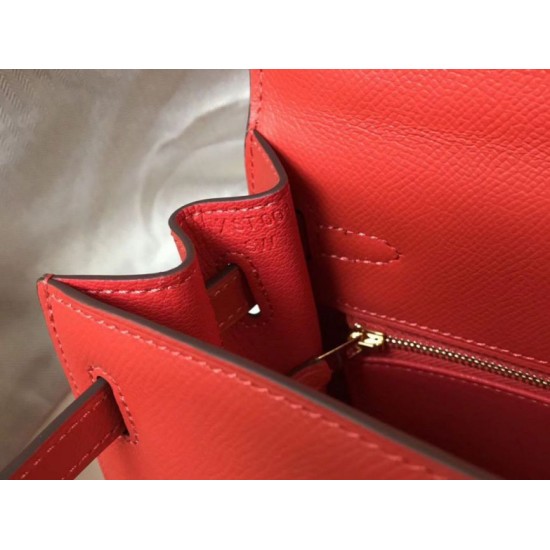 Riproduzione Fedele Borsa Sellier Hermes Kelly 25 cm Piment Epsom imitazioni