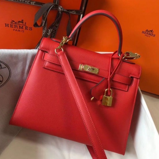Riproduzione Fedele Borsa Sellier Hermes Kelly 25 cm Piment Epsom imitazioni