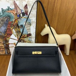 Riproduzione Fedele Hermes Kelly Elan Borsa fatta a mano Nero imitazioni