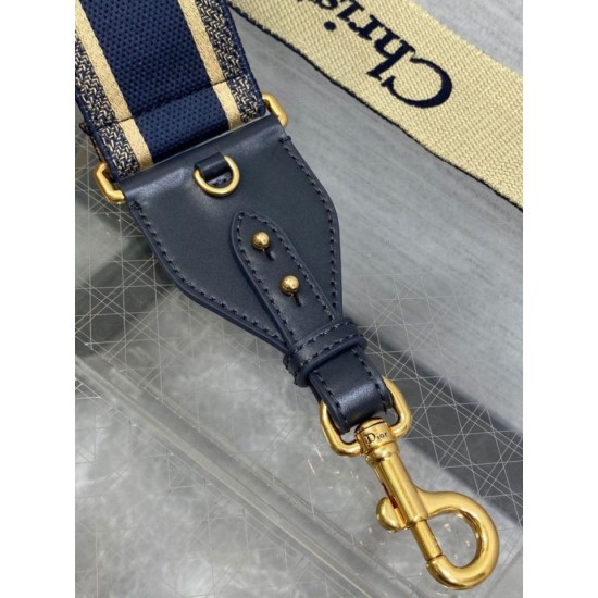 Replica falso Dior Tracolla con Ricamo Anello Tela Blu Riproduzione Fedele falso Dior Tracolla con Ricamo Anello Tela Blu imitazioni