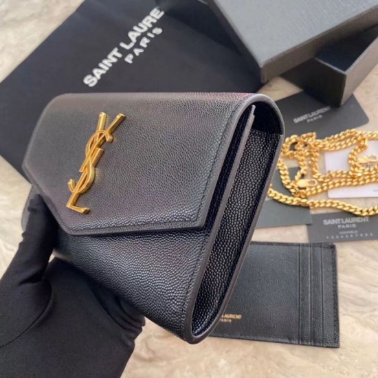 Replica Borsa Portafoglio YSL Saint Laurent WOC Uptown Chain Nero Riproduzione Fedele replica Portafoglio YSL Saint Laurent WOC Uptown Chain Nero imitazioni