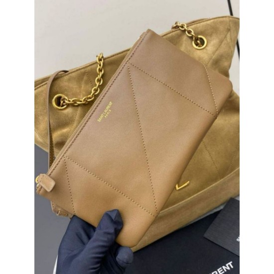 Replica Dettagli perfetti Borse shopping YSL Saint Laurent Jamie 4.3 Pochon grande foglia oro camoscio marrone Riproduzione Fedele Dettagli perfetti Borse Replica shopping YSL Saint Laurent Jamie 4.3 Pochon grande foglia oro camoscio marrone imitazioni